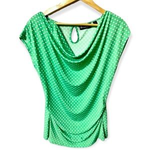 NY&CO cute girly fun polka dot draped  cowl neck stretch knit short sleeve #17A